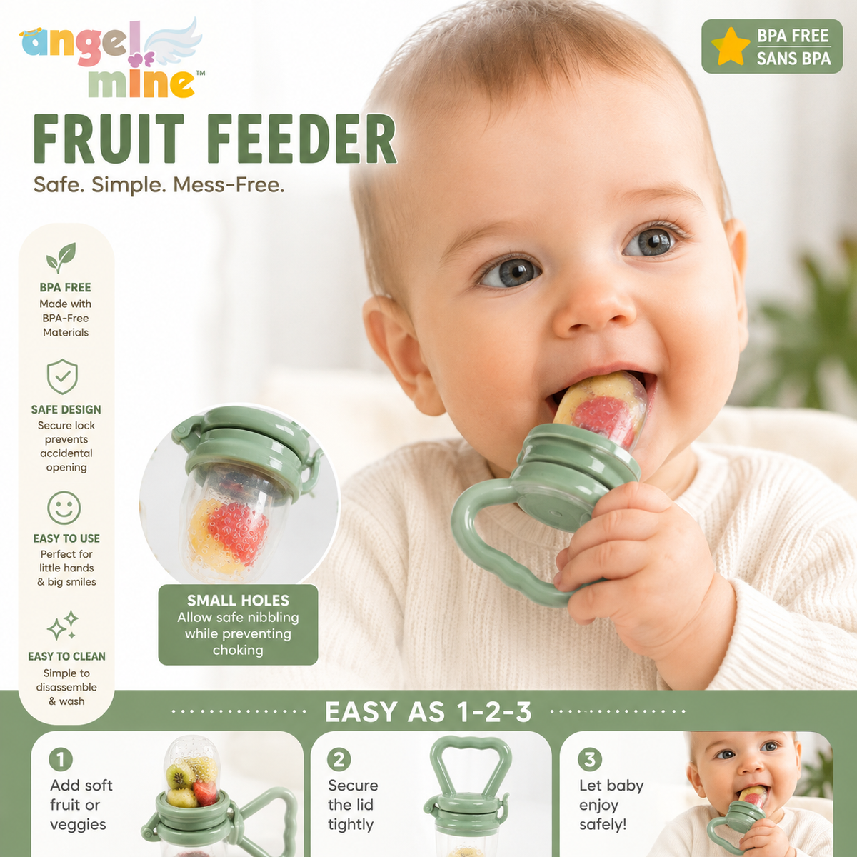 Angel of Mine BPA-Free Baby Fruit Feeder – Stage 2, 6–12 Months
