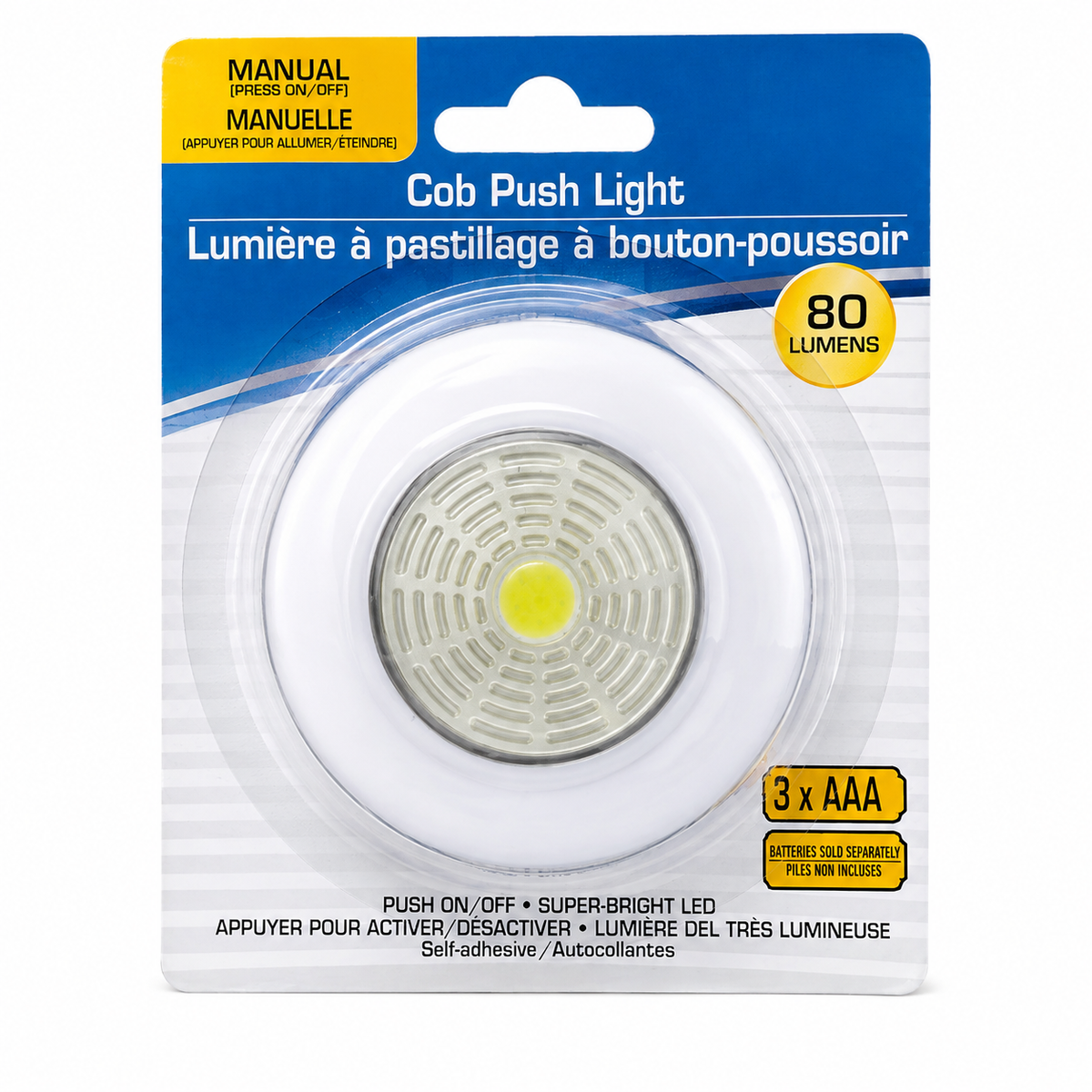 80 Lumen COB LED Push Light – Battery Powered Stick-On Wall & Closet Light, Easy Install
