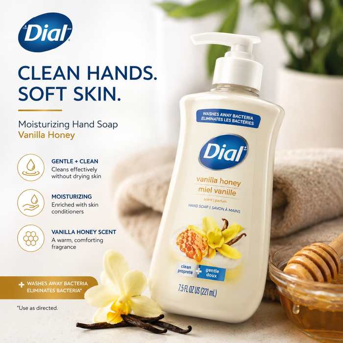 Dial Vanilla Honey Liquid Hand Soap – 7.5 fl oz Pump Bottle