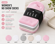 ELLE Women's No Show Socks 6-Pack – Soft Cushioned Low Cut Comfort Socks (Size 5–9.5)