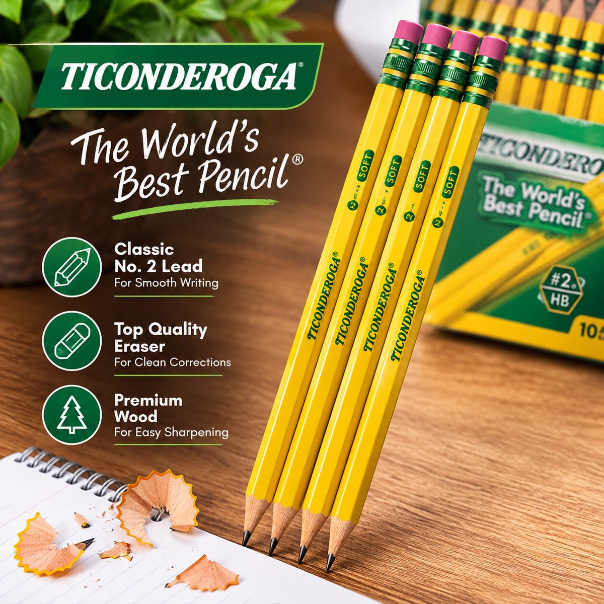 Ticonderoga #2 HB Yellow Pencils with Erasers – 4 Count
