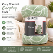 Ultra-Soft Plush Throw Blanket – Sage Green Leaf Pattern, 50" x 60"