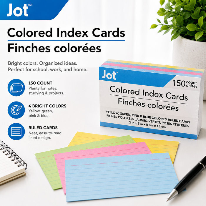 Jot Colored Ruled Index Cards – 3 x 5 in, 150 Count