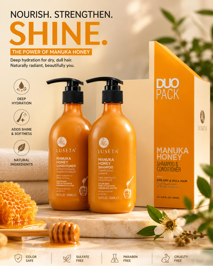 LUSETA Manuka Honey Shampoo & Conditioner Duo Pack – Deep Hydration for Dry & Dull Hair | 2 x 16.9 fl oz