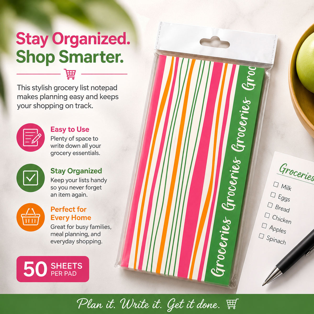 Grocery List Notepad – Tear-Off Shopping Checklist Pad