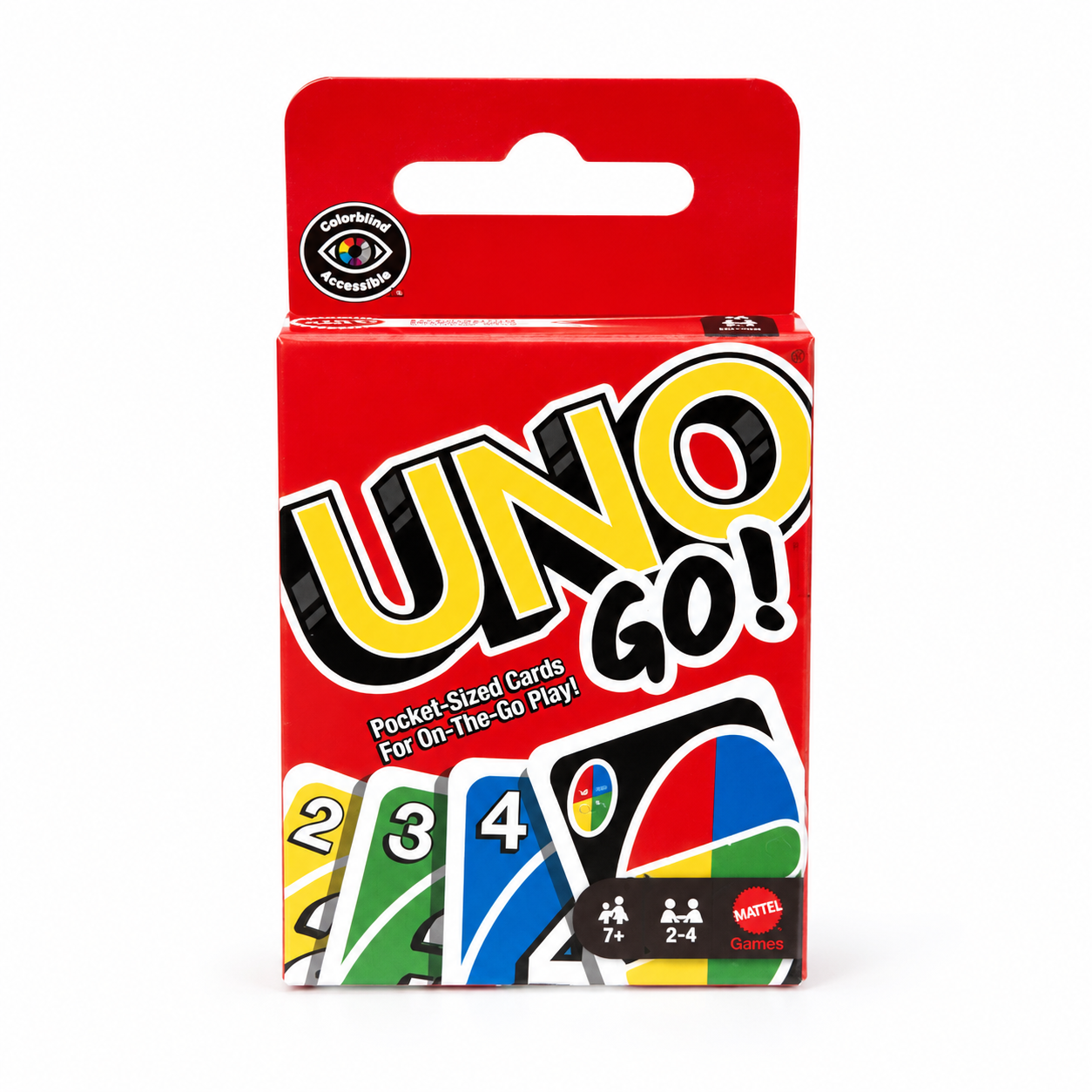 UNO GO! Mini Card Game – Pocket-Sized Travel Edition Family Card Game, Ages 7+, 2–4 Players