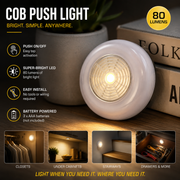 80 Lumen COB LED Push Light – Battery Powered Stick-On Wall & Closet Light, Easy Install