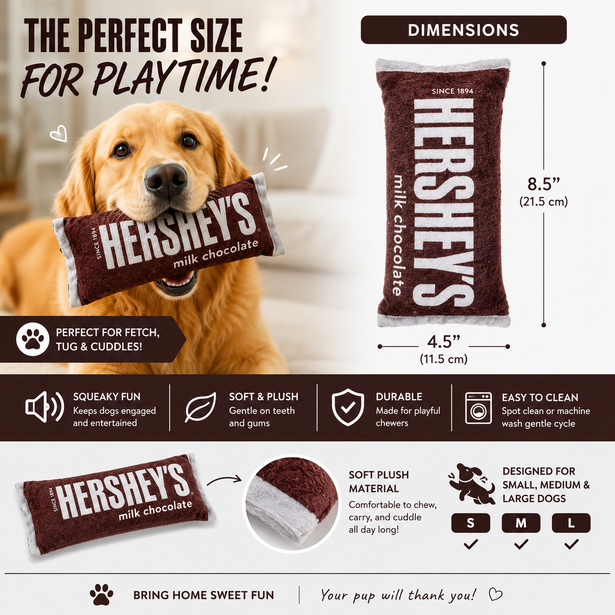 HERSHEY’S Milk Chocolate Plush Squeaky Dog Toy