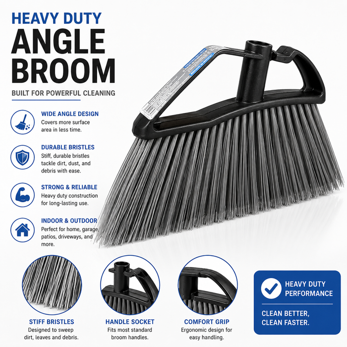 Heavy-Duty Angle Broom Head – Stiff Bristles for Indoor & Outdoor Cleaning