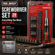 29-Piece Ratcheting Screwdriver Set – Multi-Bit Driver with SAE & Metric Sockets