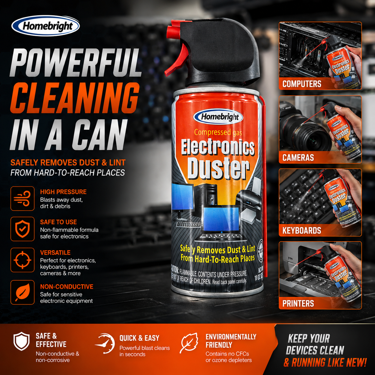 3-Pack Electronics Duster – Compressed Air Cleaner for Computers, Keyboards & Electronics