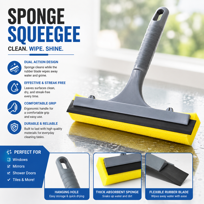 2-in-1 Window Squeegee with Sponge – Handheld Cleaning Tool