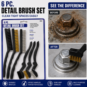 6-Piece Detail Brush Set – Steel, Brass & Nylon Cleaning Brushes for Rust, Metal & Tile