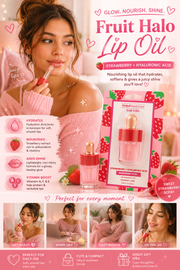 Global Beauty Care Fruit Halo Strawberry Nourishing Lip Oil with Hyaluronic Acid – 0.18 fl oz