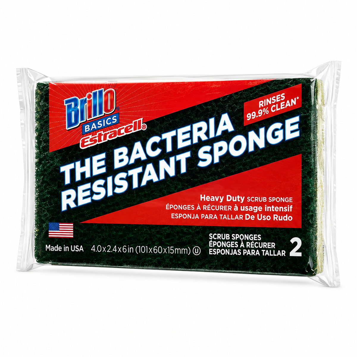 Brillo Basics Estracell Heavy Duty Bacteria Resistant Scrub Sponges – 2 Pack