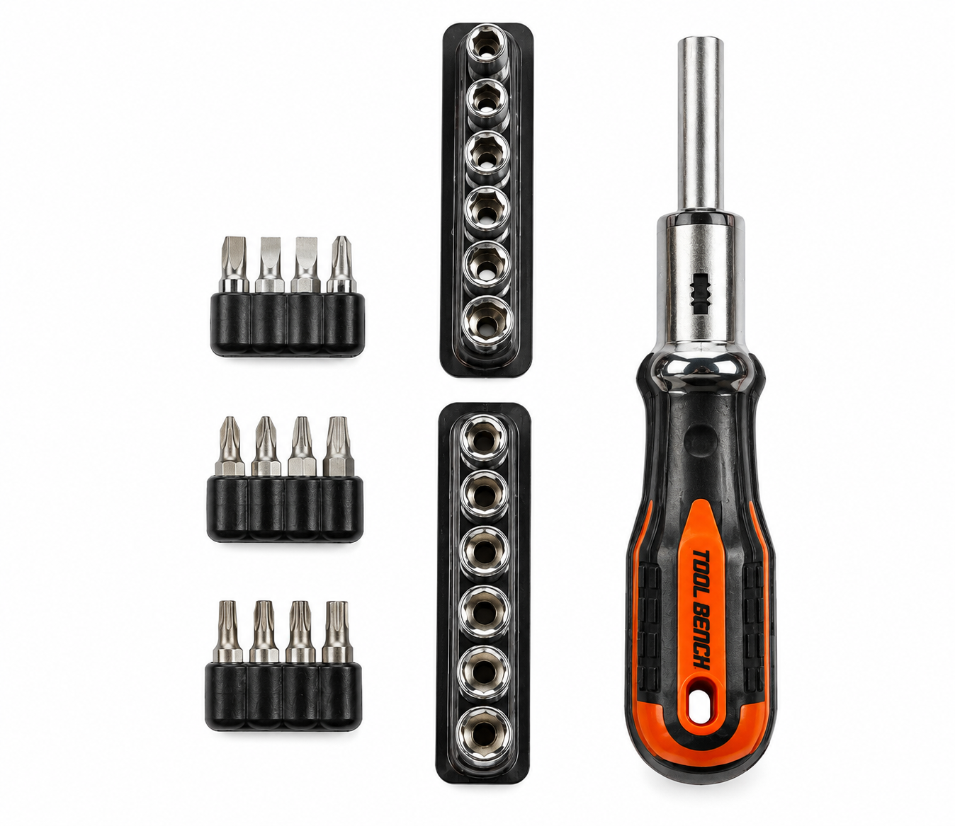 29-Piece Ratcheting Screwdriver Set – Multi-Bit Driver with SAE & Metric Sockets