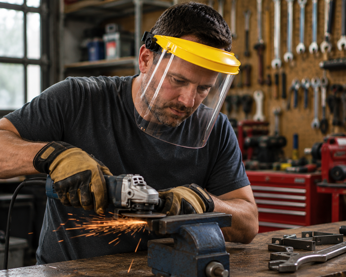 Face Shield with Flip-Up Visor – Full Face Safety Protection for Grinding, Cutting & Woodworking