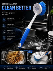 Long Handle Scrub Brush with Built-In Scraper – Heavy Duty Cleaning Brush for Kitchen, Bathroom & Household Cleaning