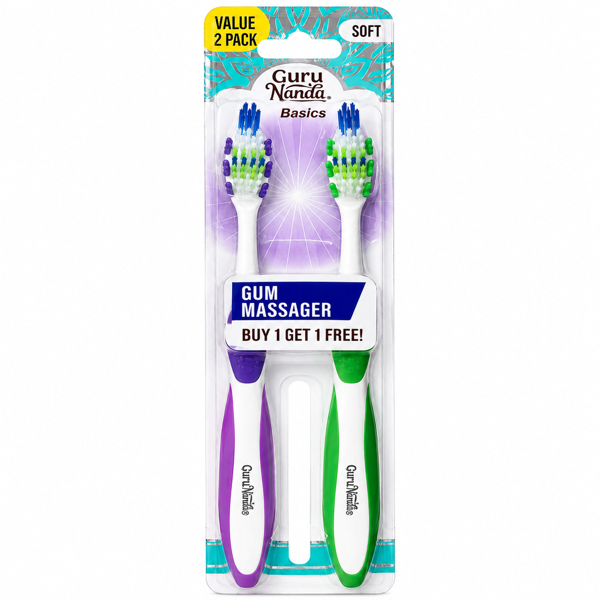 GuruNanda Basics Gum Massager Toothbrushes – Soft Bristles, Value 2-Pack