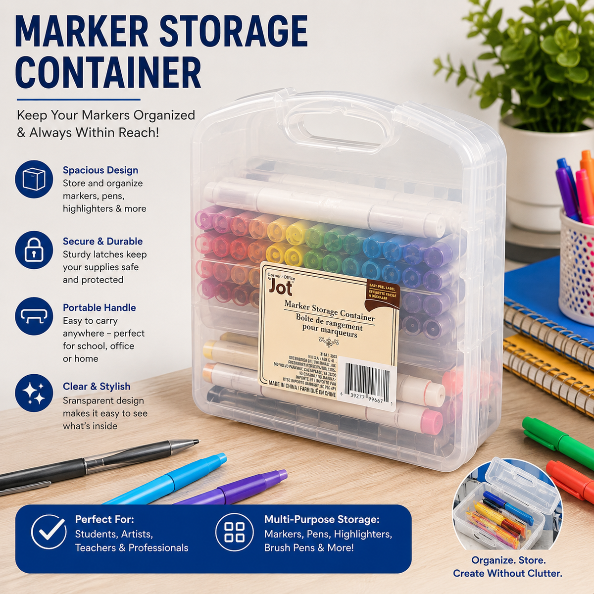 Portable Clear Marker Storage Container with Handle