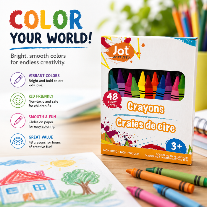 Jot Activity Crayons – 48 Count Assorted Colors, Non-Toxic