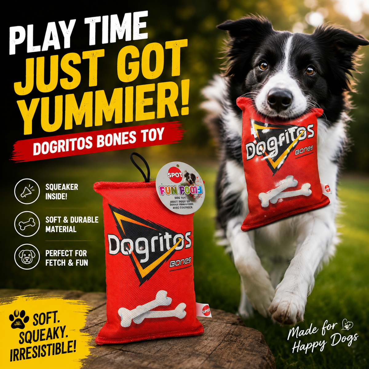 Dogritos Bones Squeaky Dog Toy – Fun Food-Inspired Plush Toy