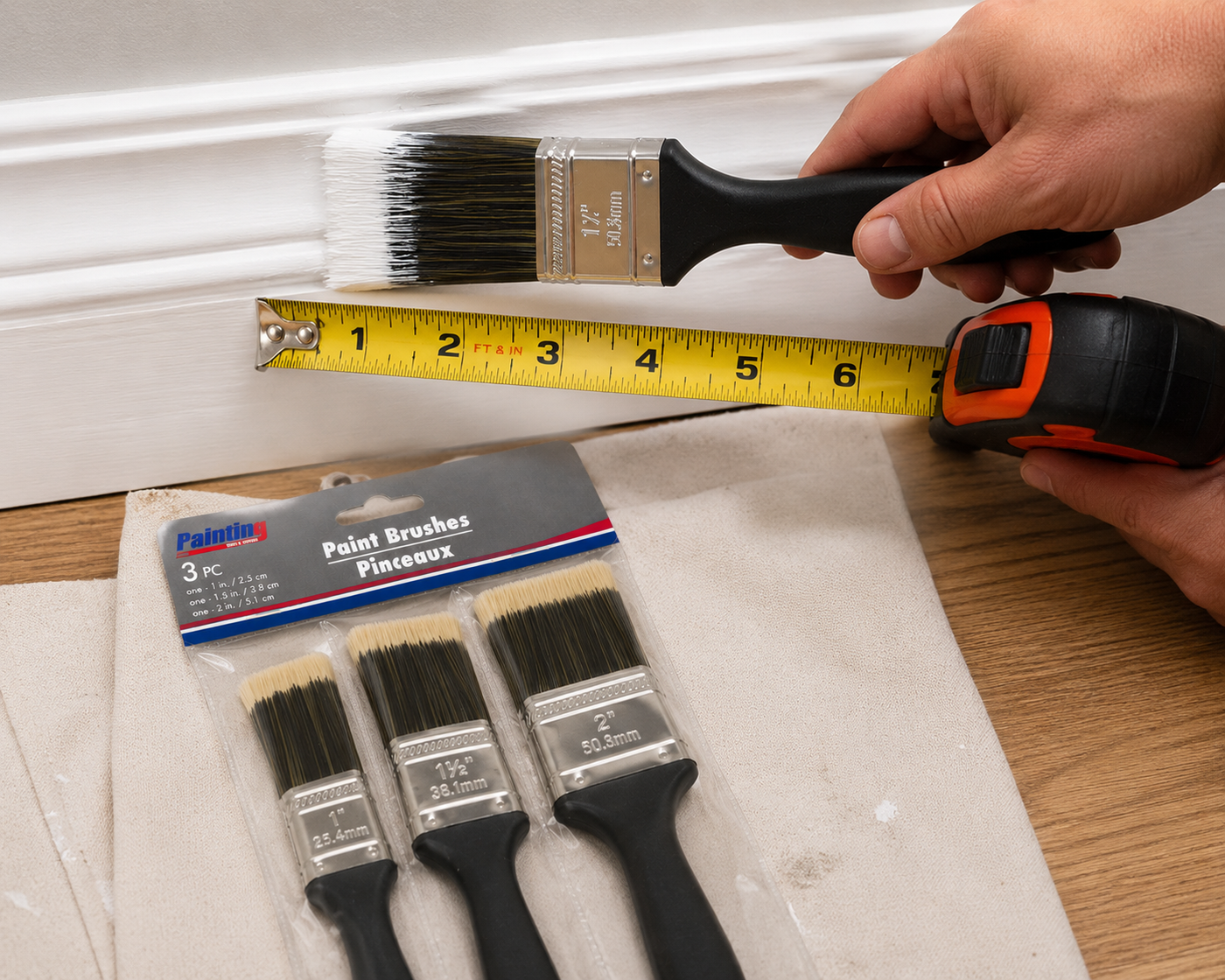 3-Piece Paint Brush Set – 1", 1.5" & 2" Brushes for Walls, Trim & DIY Projects