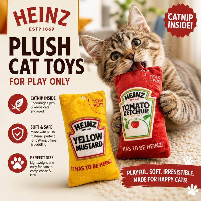 HEINZ Ketchup & Mustard Plush Cat Toys with Catnip – 2 Pack