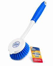 Long Handle Scrub Brush with Built-In Scraper – Heavy Duty Cleaning Brush for Kitchen, Bathroom & Household Cleaning