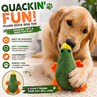 Green Plush Duck Squeaky Dog Toy – Soft & Fun Pet Toy