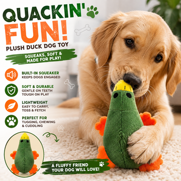 Green Plush Duck Squeaky Dog Toy – Soft & Fun Pet Toy