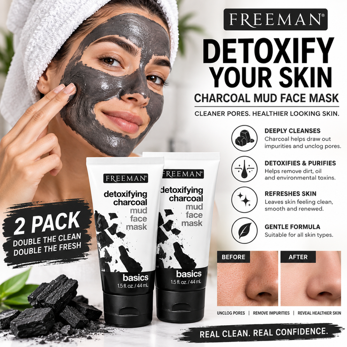 Freeman Detoxifying Charcoal Mud Face Mask – Deep Cleansing Formula (2-Pack)