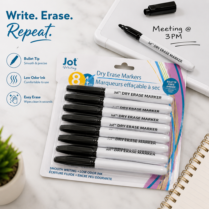 Jot Dry Erase Markers – 8 Pack, Black Bullet Tip