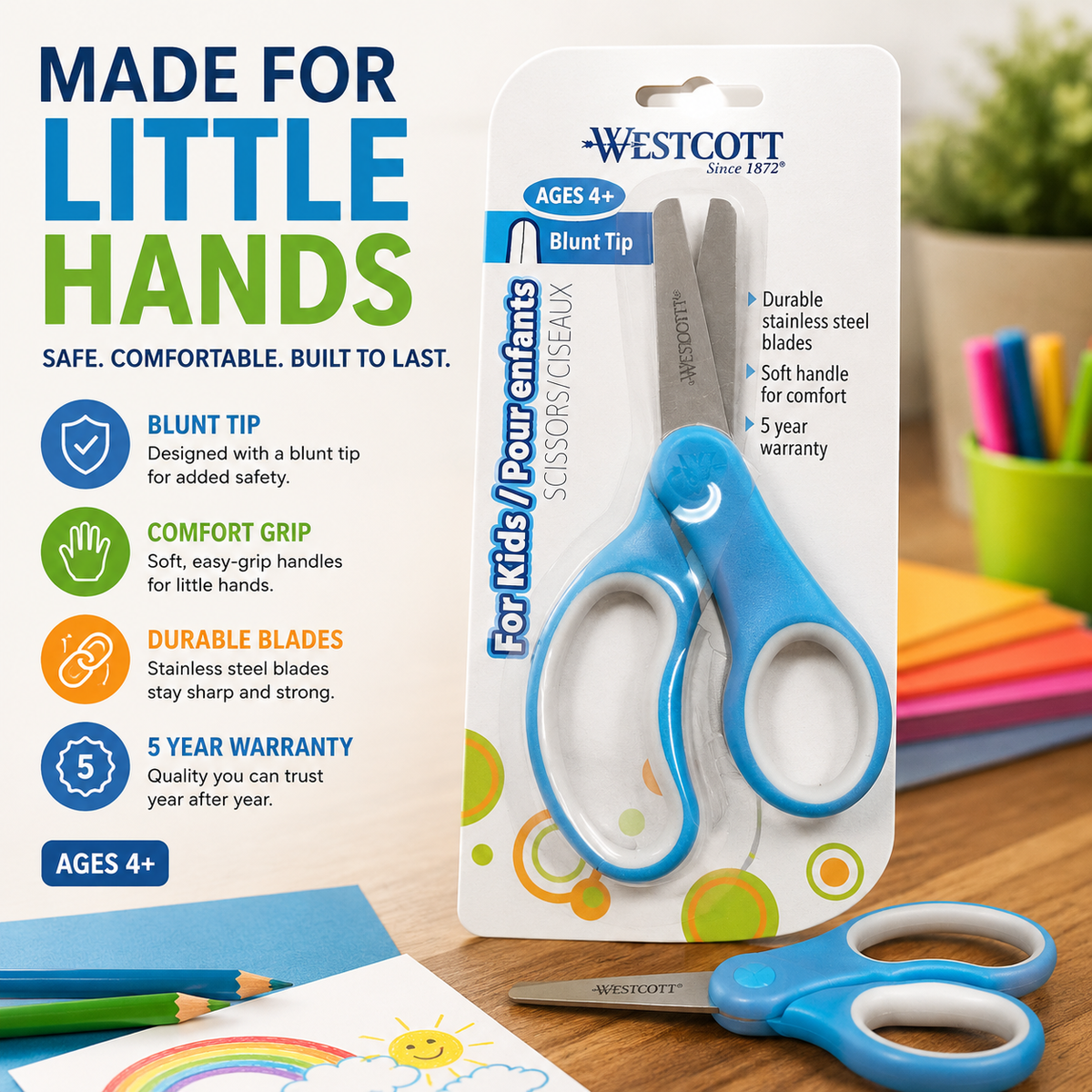 Westcott Kids Blunt Tip Scissors – Ages 4+, Green