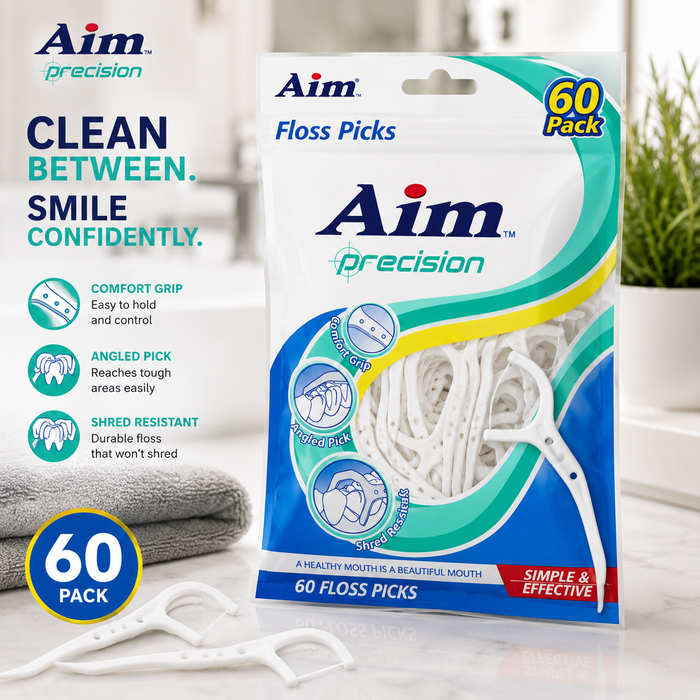 Aim Precision Floss Picks – 60 Count Dental Floss Picks
