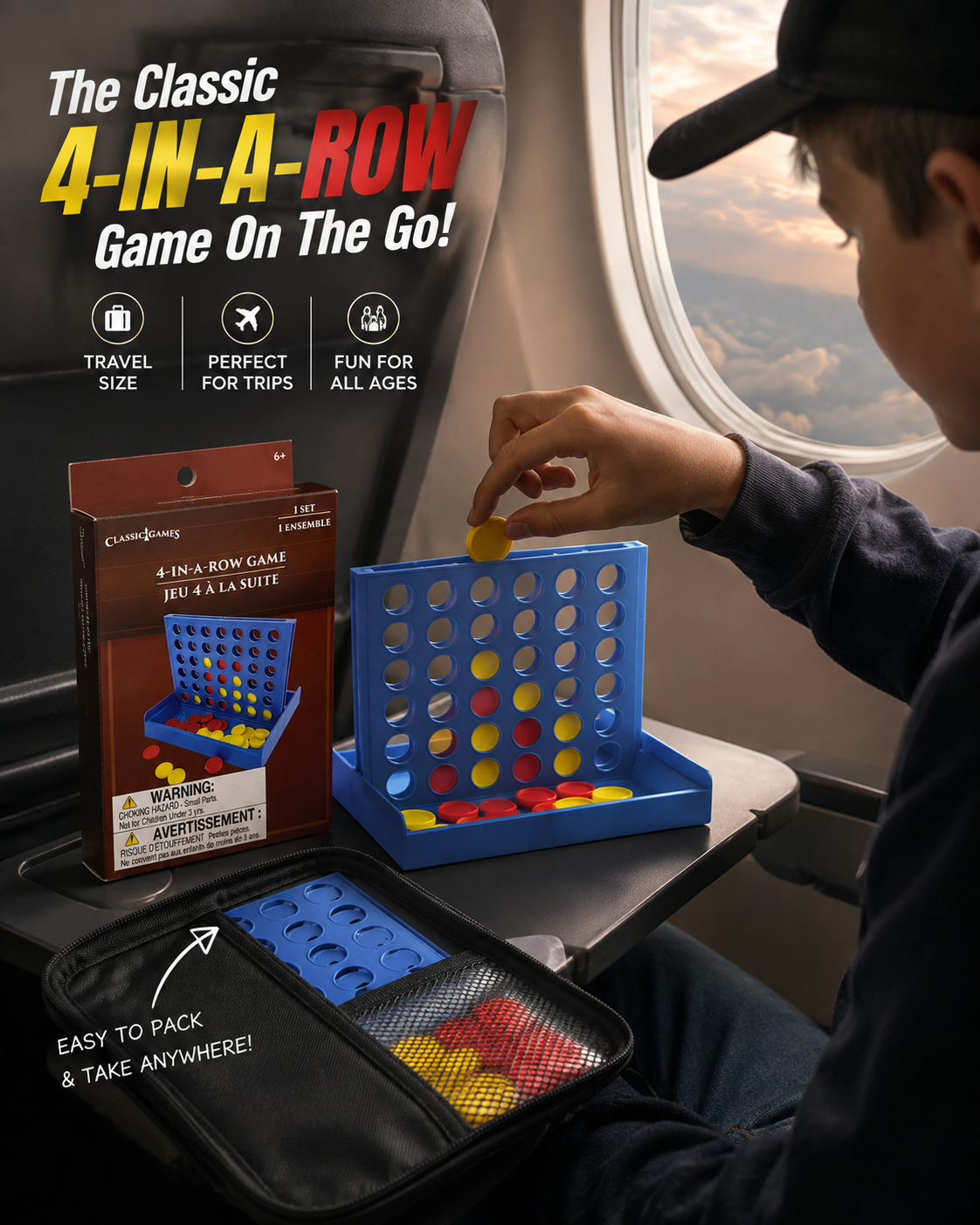 Mini 4-in-a-Row Travel Game – Classic Strategy Fun