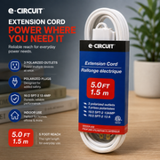 e-Circuit 5 Ft Indoor Extension Cord – 3 Polarized Outlets, 13 Amp