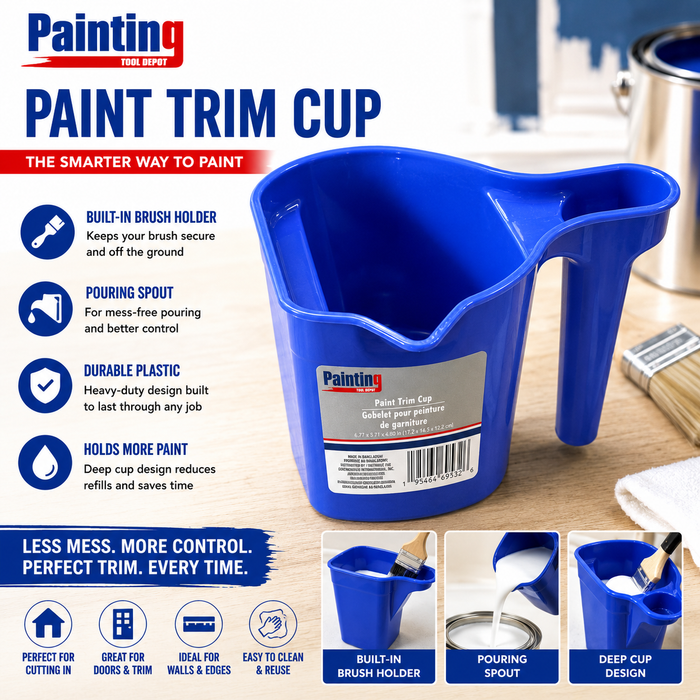 Paint Trim Cup with Built-In Brush Holder & Pouring Spout