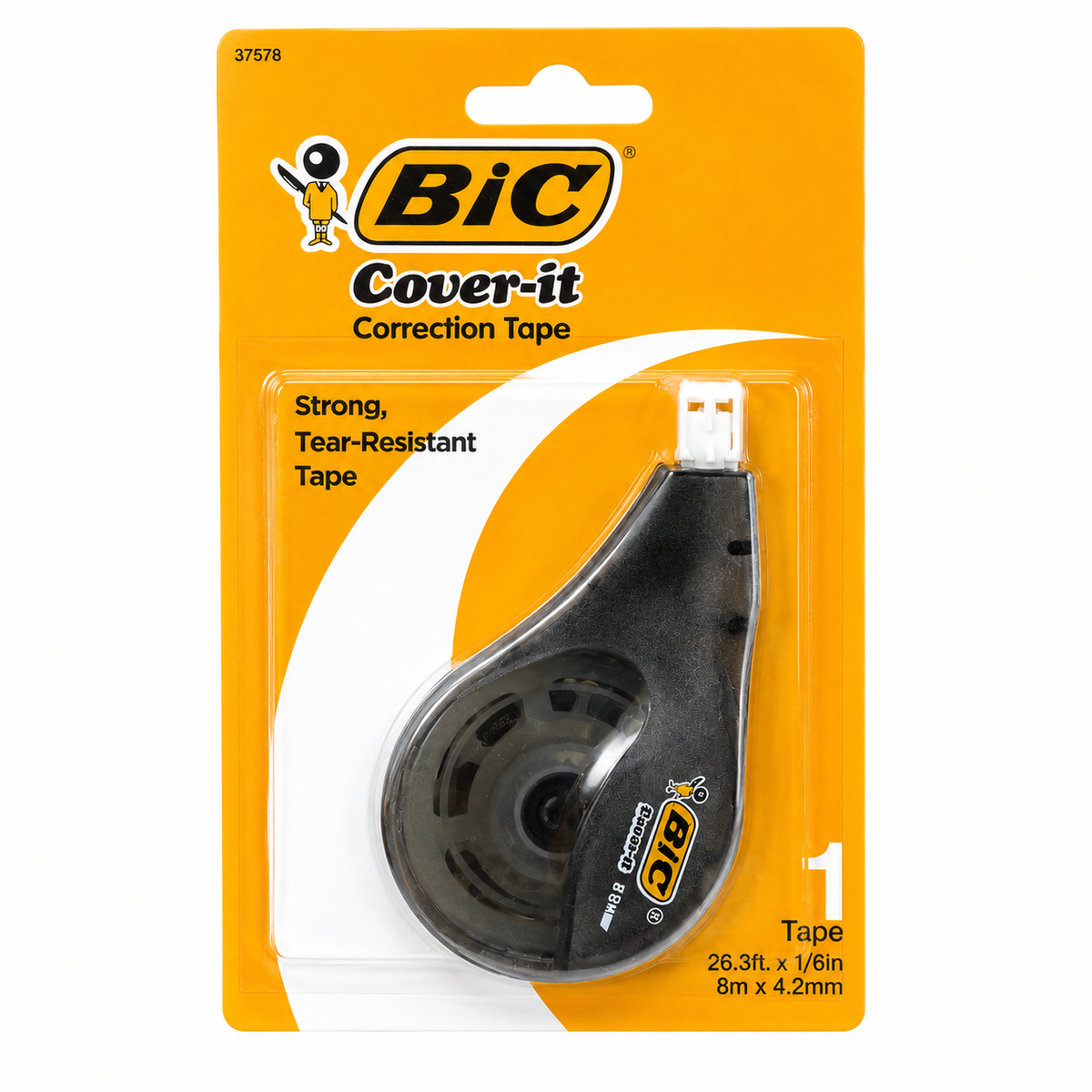 BIC Cover-it Correction Tape – Strong Tear-Resistant White-Out Tape, 8m