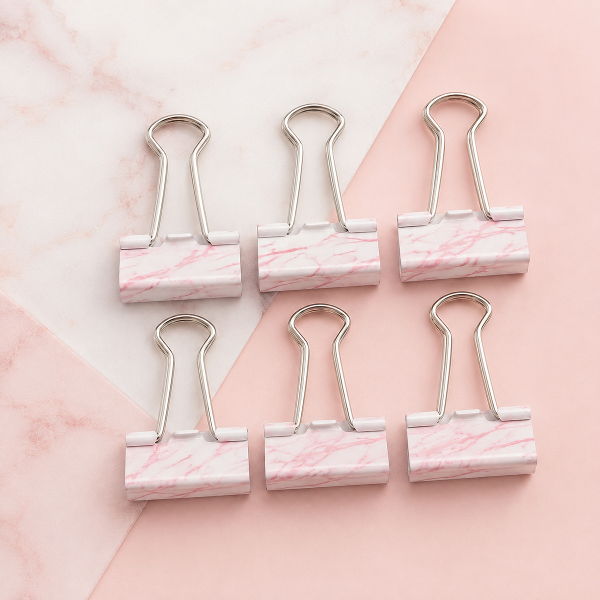 Jot 6-Piece Decorative Binder Clips – Pink Marble Office & School Clips