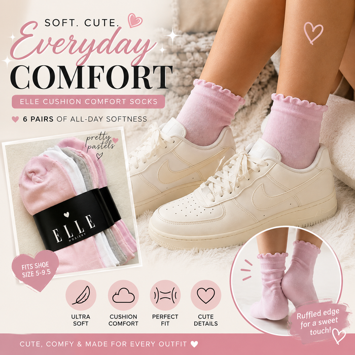 ELLE Women's No Show Socks 6-Pack – Soft Cushioned Low Cut Comfort Socks (Size 5–9.5)