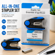 Mini Stapler Set with 500 Staples – Compact Blue & Black