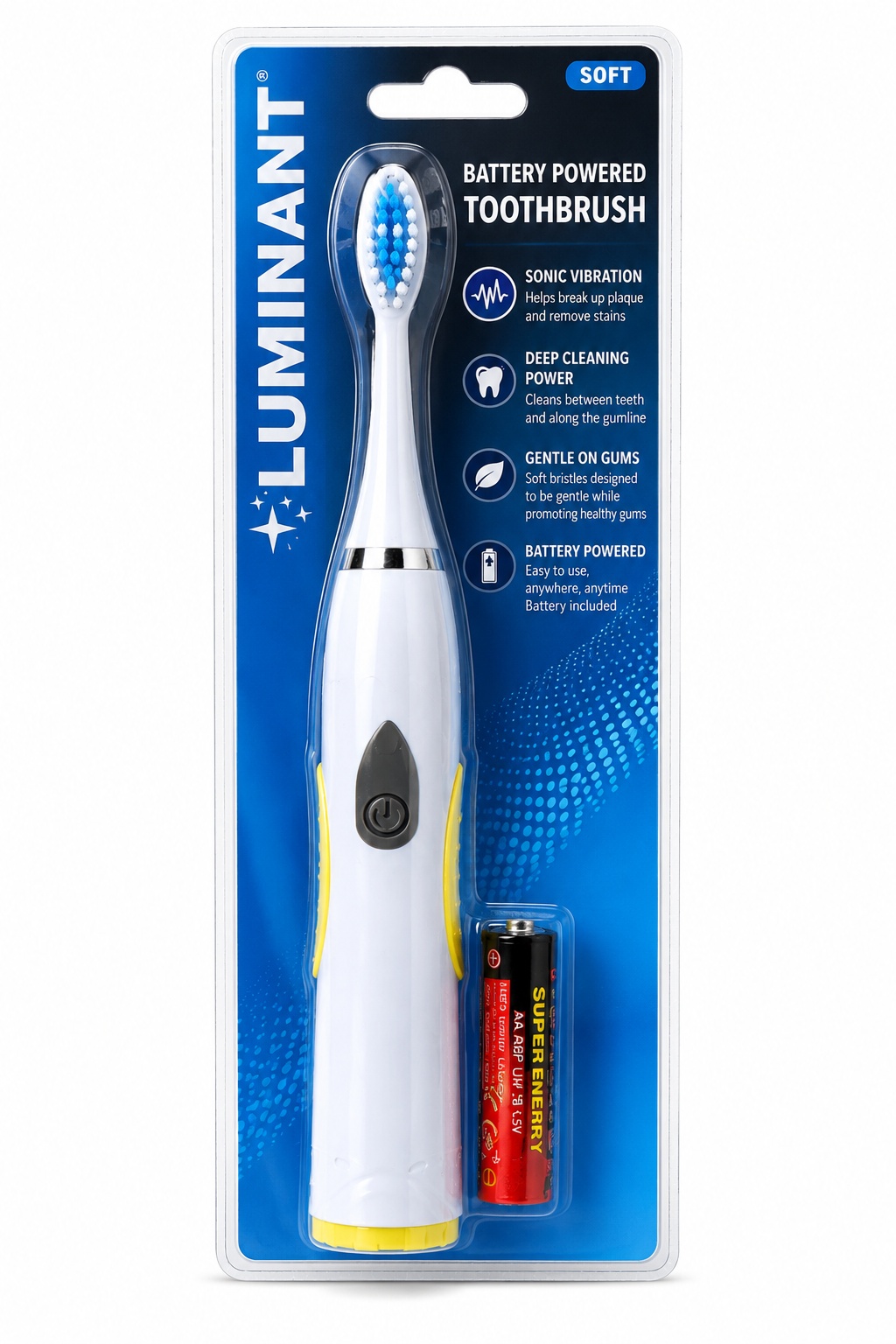 Luminant Battery-Powered Toothbrush – Soft Bristles with Battery Included