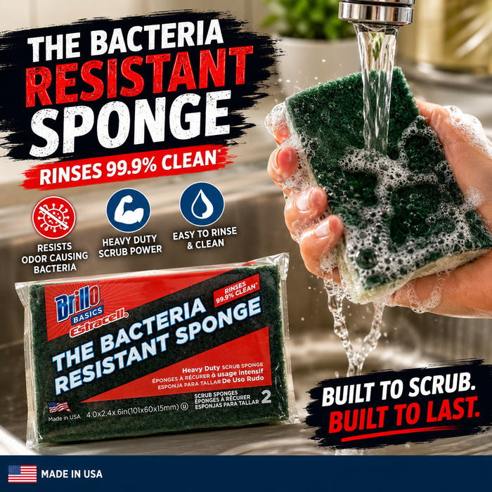 Brillo Basics Estracell Heavy Duty Bacteria Resistant Scrub Sponges – 2 Pack