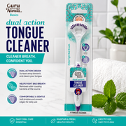 Guru Nanda Basics Dual Action Tongue Cleaner – Tongue Scraper & Brush for Fresh Breath – 1 Count