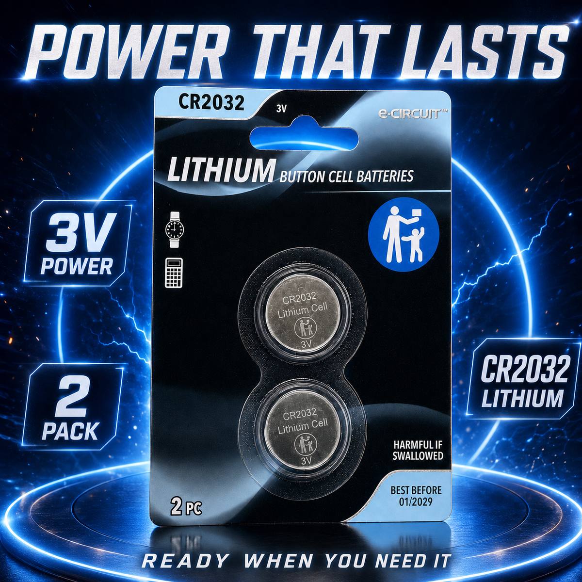 CR2032 3V Lithium Coin Cell Batteries – 2 Pack