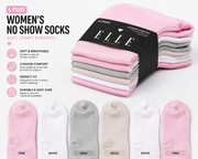 ELLE Women's No Show Socks 6-Pack – Soft Cushioned Low Cut Comfort Socks (Size 5–9.5)