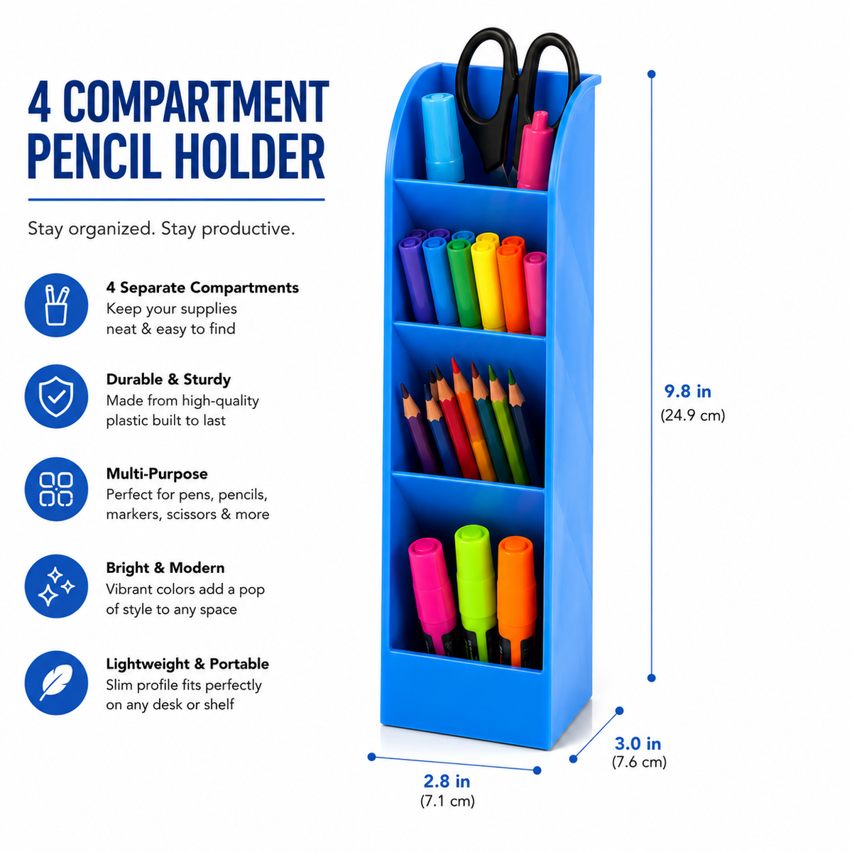 4-Compartment Desktop Pencil & Supply Organizer