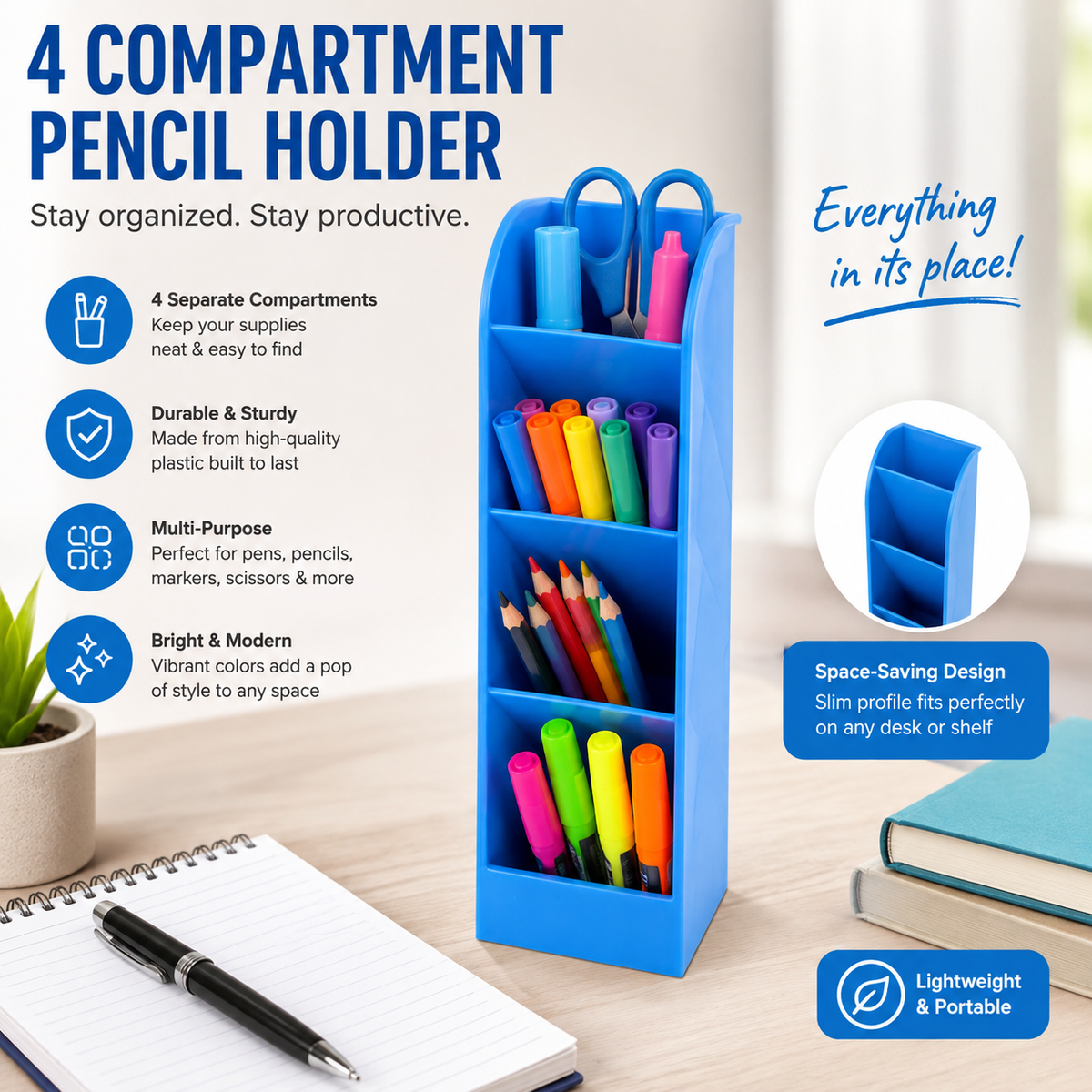 4-Compartment Desktop Pencil & Supply Organizer