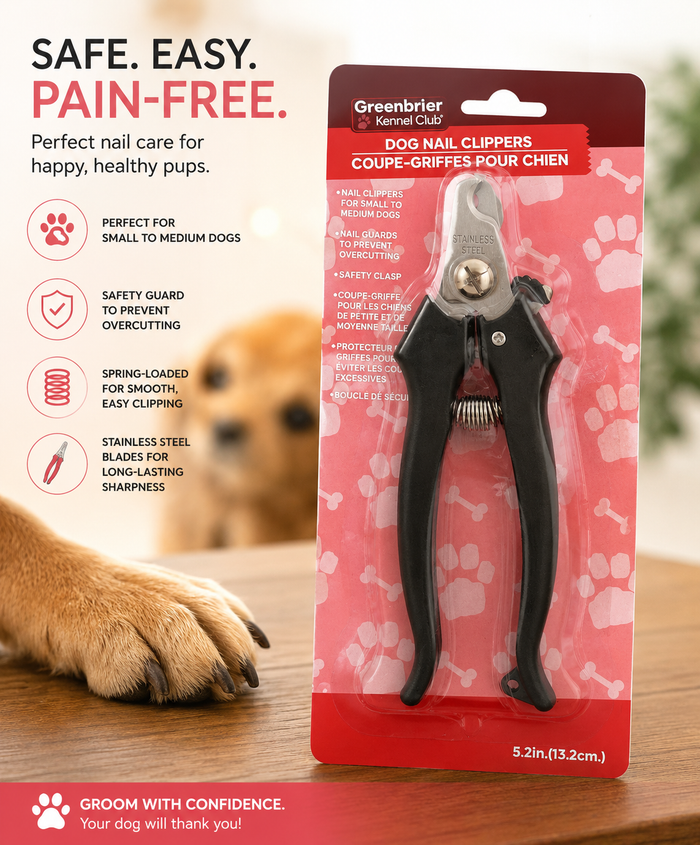 Greenbrier Kennel Club Dog Nail Clippers for Small & Medium Dogs – Stainless Steel Pet Nail Trimmer with Safety Guard